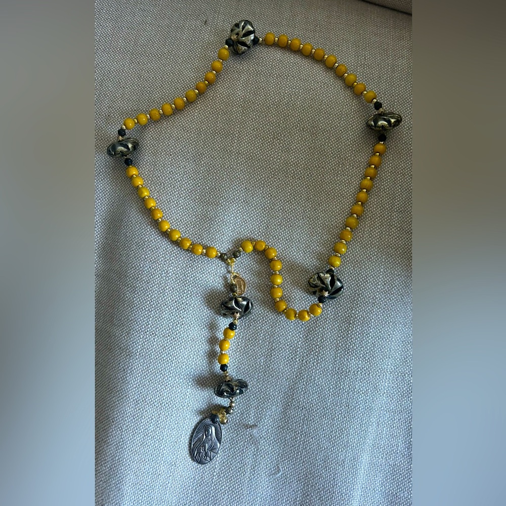 Chanel Yellow Beaded Necklace with Silver Accents